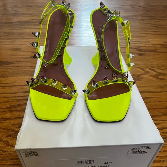 😊SOLD😊 Amina Muaddi Fluo yellow Julia Jewel Clear Sandals in 40 - Picture 7 of 15